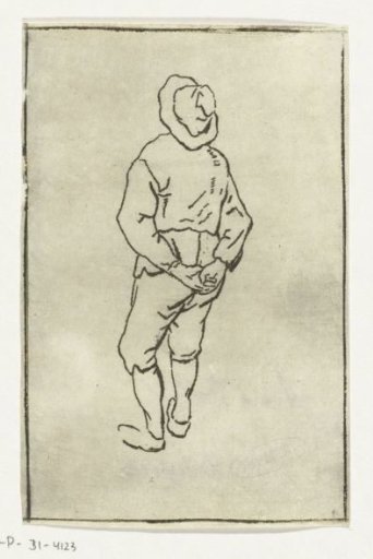 Man with hands behind back and hat
