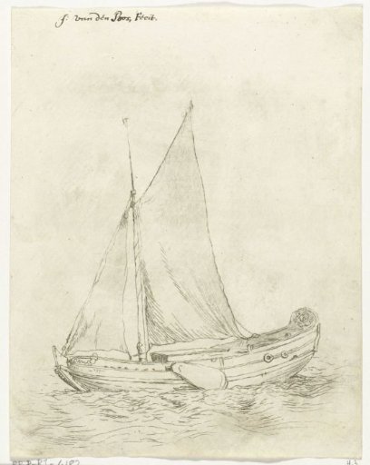 Sailing ship with set jib and mainsail
