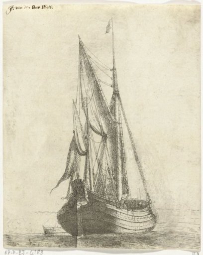 Sailing ship with furled sails