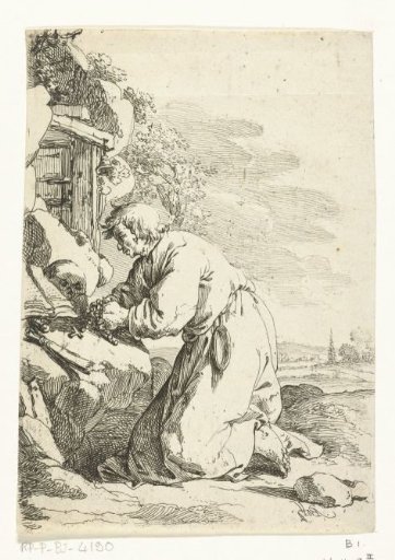 Kneeling hermit in prayer