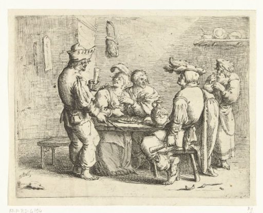 Three Peasants and a Woman at a Table in a Brothel