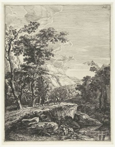 Landscape with a woman riding a mule along the Aqua Negro between Bologna and Florence