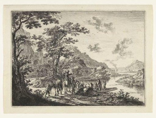 Landscape with Ferry and Waiting Travelers on the Bank of the Tiber