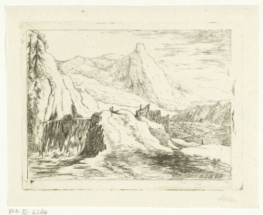 Mountain Landscape with Waterfall
