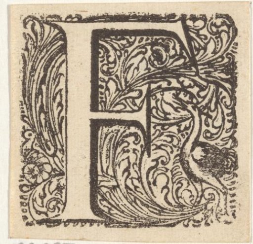 Letter F in a frame with a bird
