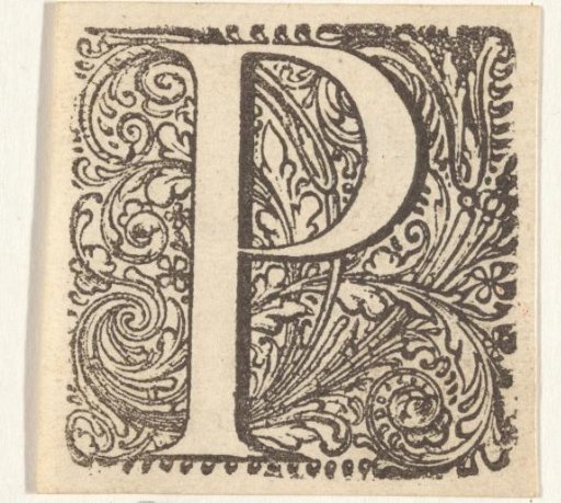 Letter P in an ornamental frame