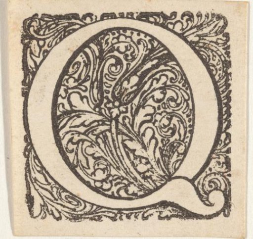 Letter Q in an ornamental frame