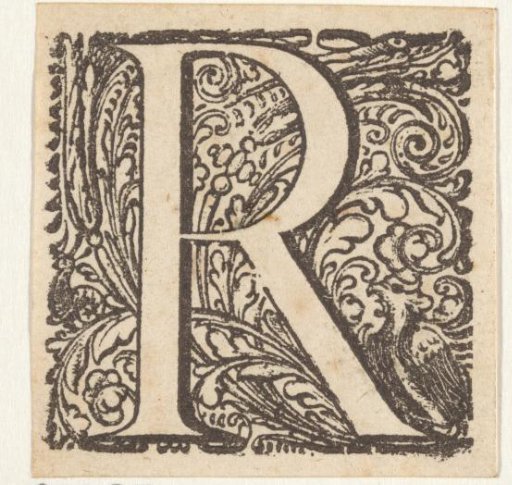 Letter R in a frame with a bird