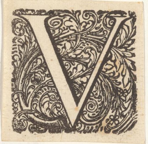 Letter V in an ornamental frame