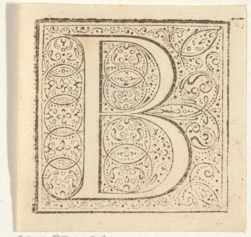 Letter B in an ornamental frame
