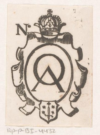 Vignette with a monogram, a crown and the coat of arms of the city of Haarlem