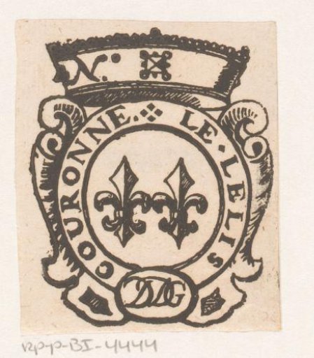 Vignette with a coat of arms, a crown and a monogram