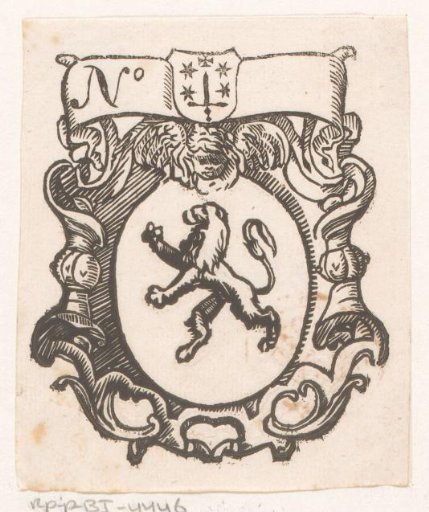Vignette with a lion and the coat of arms of the city of Haarlem
