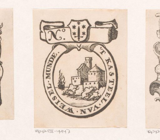 Vignette with Weiselmunde Castle and the coat of arms of the city of Haarlem