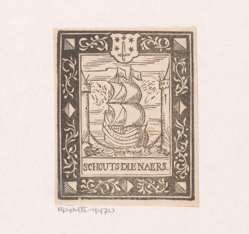 Vignette with a siege of a ship and the coat of arms of the city of Haarlem