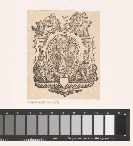 Vignette with David playing the harp and the four evangelists writing their gospels