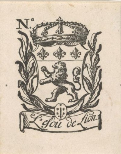 Trade label with the coats of arms of Lyon and Haarlem