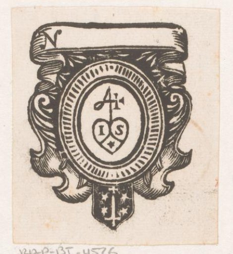 Vignette with a monogram and the coat of arms of the city of Haarlem