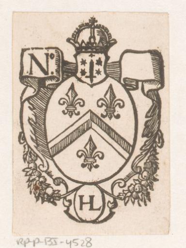 Vignette with a coat of arms, the coat of arms of the city of Haarlem with a crown and a monogram