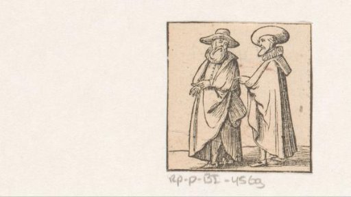 Two standing men with hats and capes