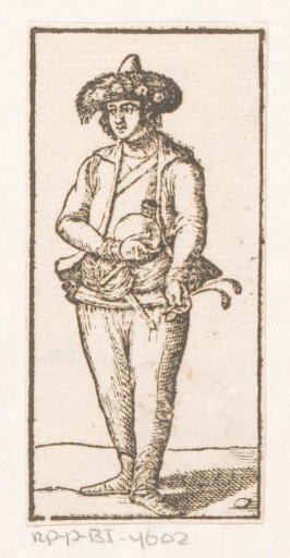 Standing man with a hat and a jug in his hand