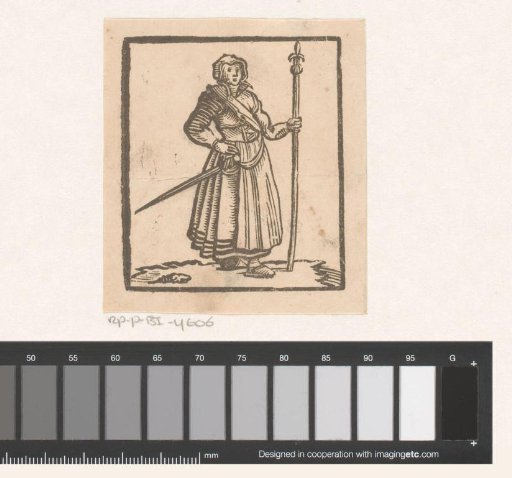 Standing woman with a sword and a spear