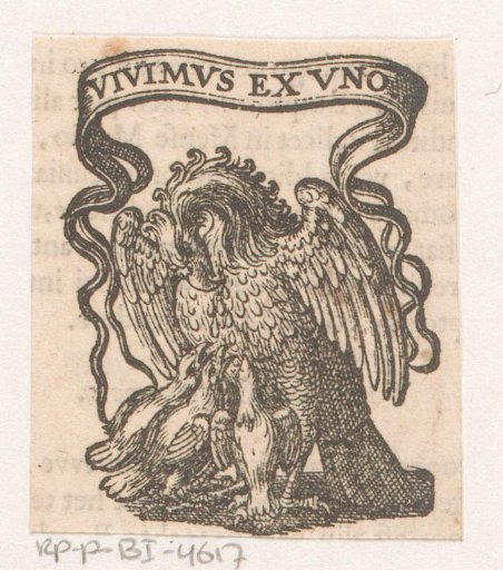 Vignette with a bird and three chicks