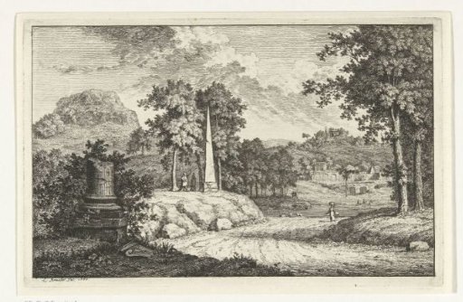 Hilly Landscape with an Obelisk by the Road