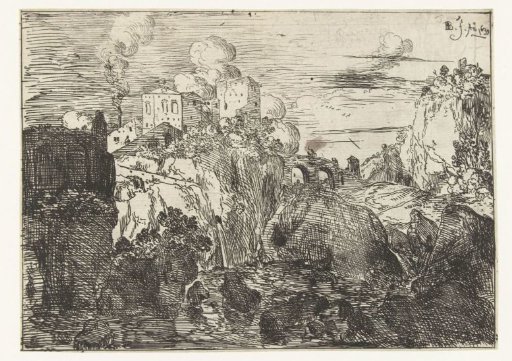 Italian landscape with buildings and a bridge