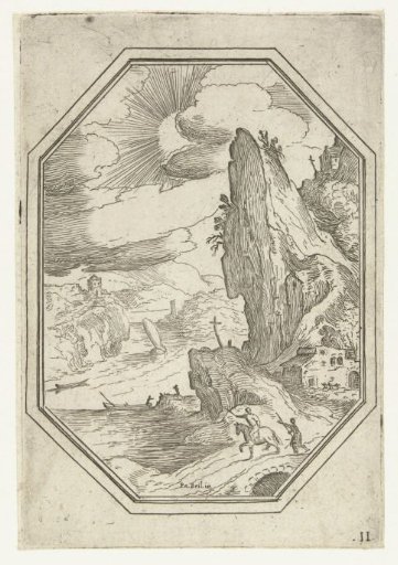 Landscape with rider in octagonal frame