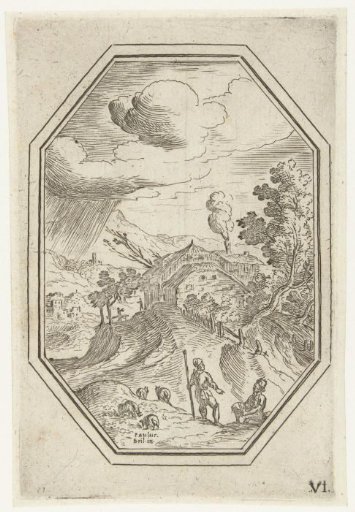 Landscape with shepherd in octagonal frame