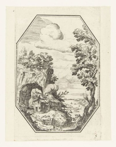 Landscape with farm in octagonal frame