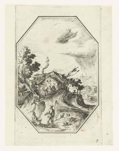 Landscape with shepherd in octagonal frame
