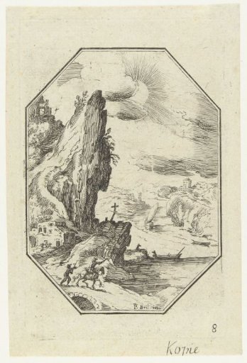 Landscape with rider in octagonal frame