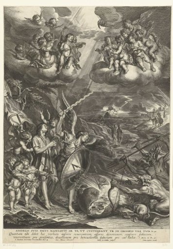 Archangel Michael protecting a Christian against Satan