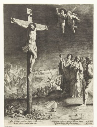Christ on the cross with mourning Mary and John