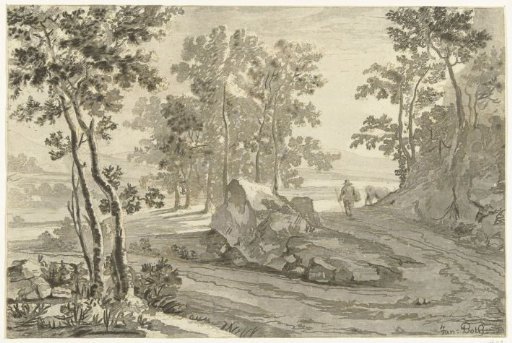 Wooded landscape with a cattle drover