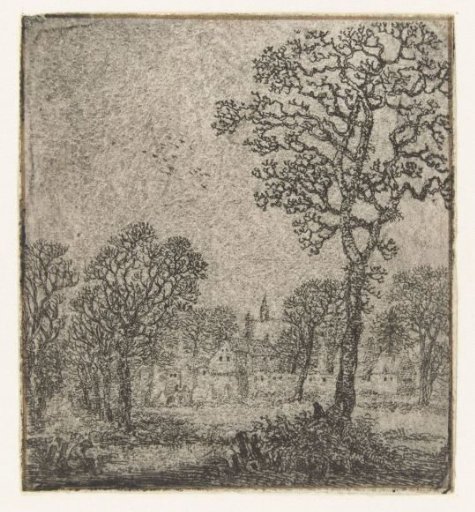 Winter landscape with a view of a village
