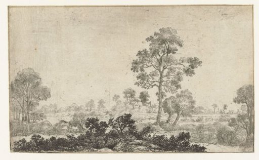 Landscape with two willows near a large tree