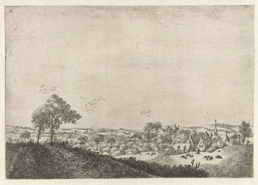 Landscape with a village and a shepherd with a flock