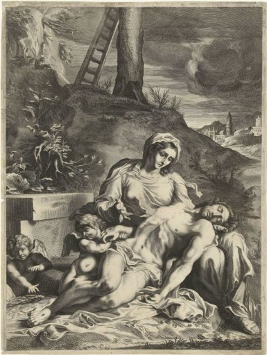 Mary with the Dead Body of Christ on Her Lap, Sitting Under the Cross