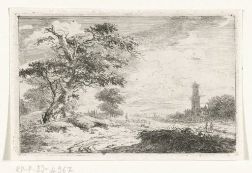 Church tower near a sandy plain