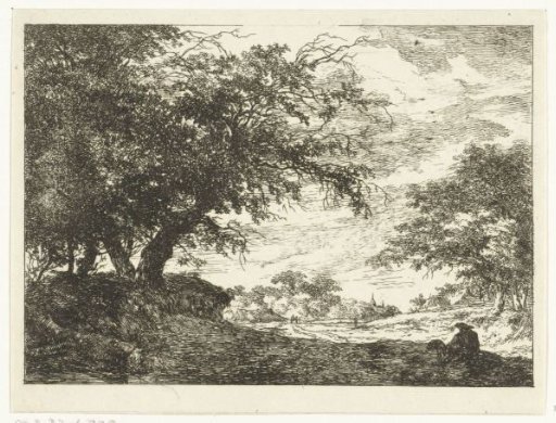 Road to a village with a resting man