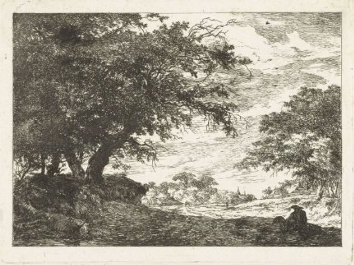 Road to a village with a resting man