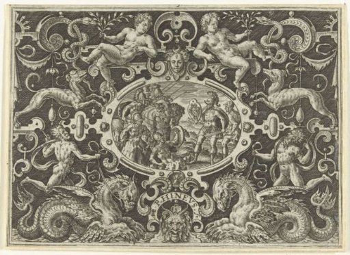 Cartouche: Perseus Shows His Medusa Shield to Phineus