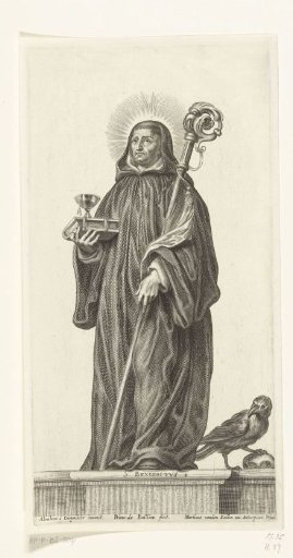 Saint Benedict as Abbot with Crozier, Broken Chalice, and Raven with Bread