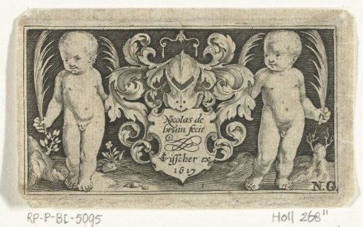 Title page with two children with palm leaf next to coat of arms