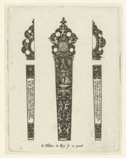 Knife handle with grotesques, two cherubs and two fish at the bottom