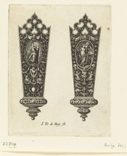 Two Ear Ornaments with an Openwork Top and Grotesque Decoration