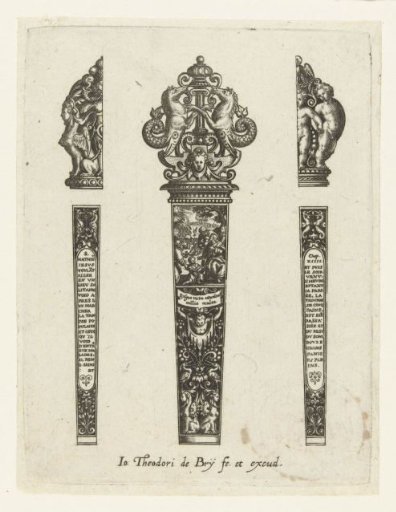 Knife handle with grotesques, two sphinxes, two birds and a child at the bottom